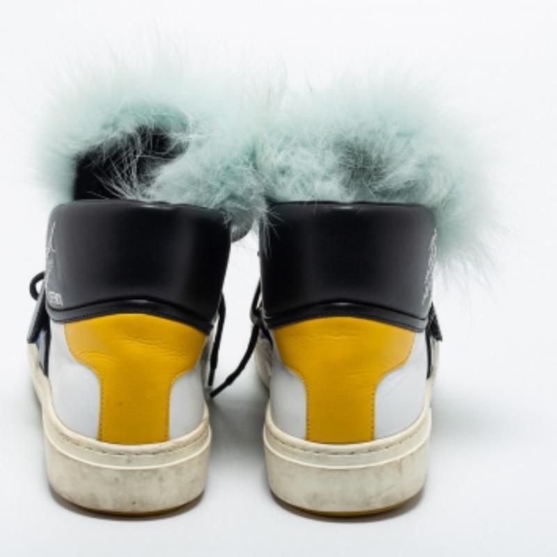 Fendi Multicolor Leder und Fuchs Pelz Karlito High Top Sneakers Größe 38 im Zustand „Gut“ im Angebot in Dubai, Al Qouz 2