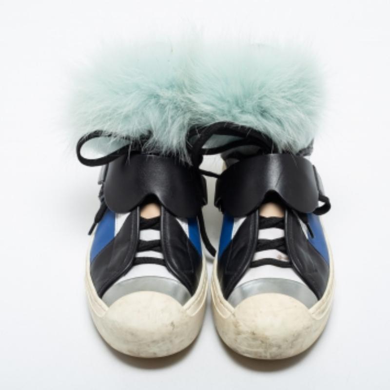 Fendi Multicolor Leder und Fuchs Pelz Karlito High Top Sneakers Größe 38 im Angebot 2