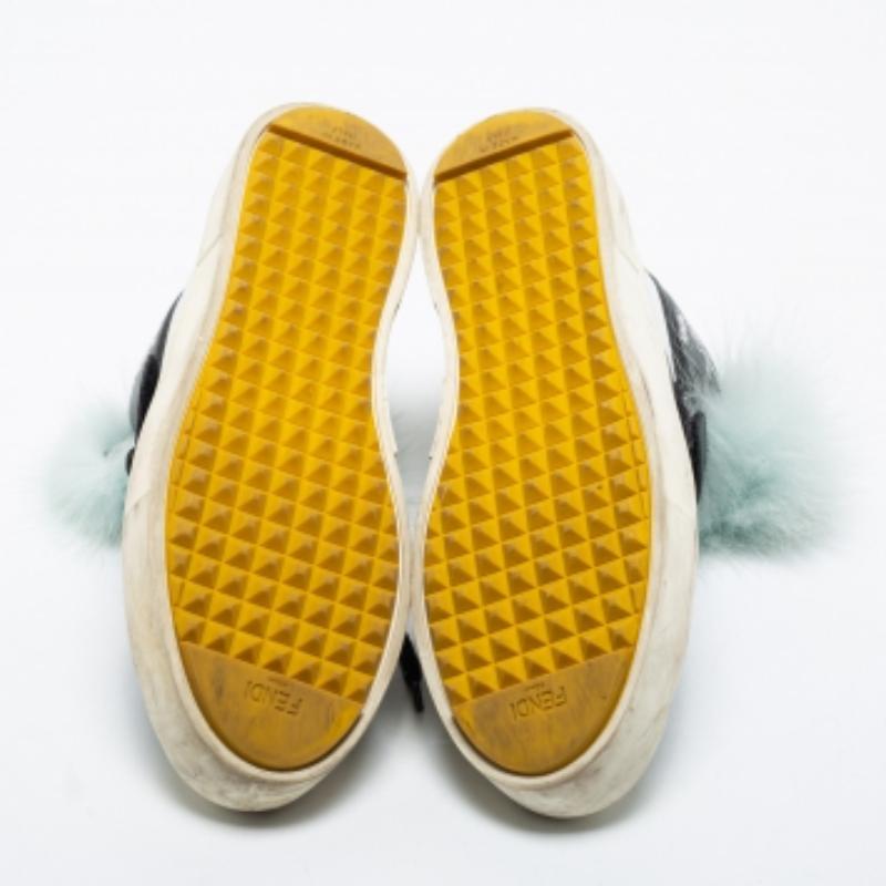 Fendi Multicolor Leder und Fuchs Pelz Karlito High Top Sneakers Größe 38 im Angebot 3