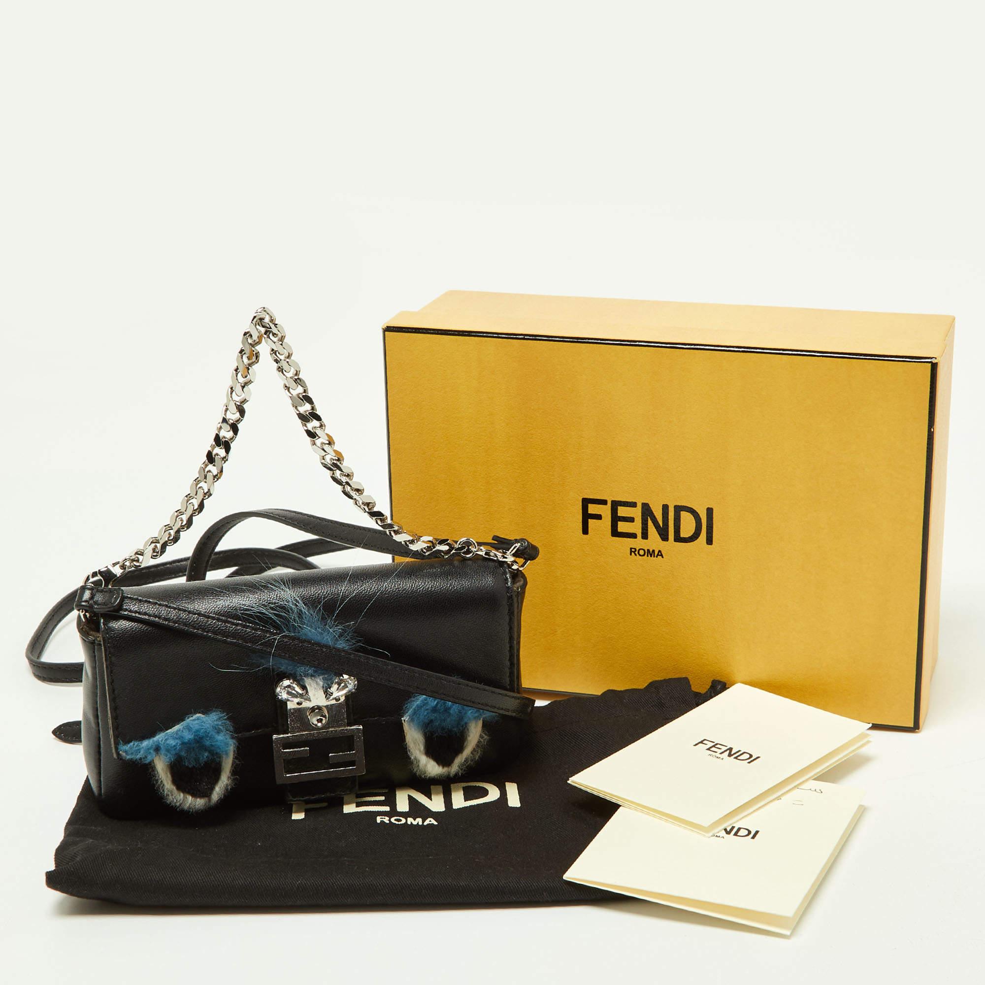 Fendi Multicolor Leather and Fox Fur Micro Buggie Baguette Bag 11