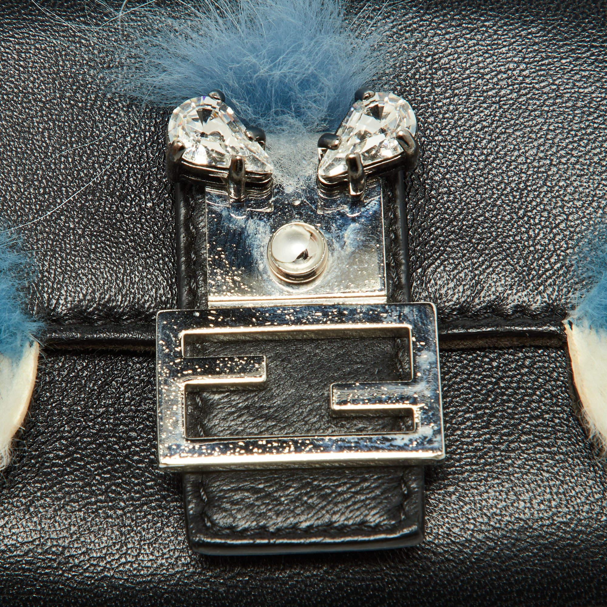 Women's Fendi Multicolor Leather and Fox Fur Micro Buggie Baguette Bag