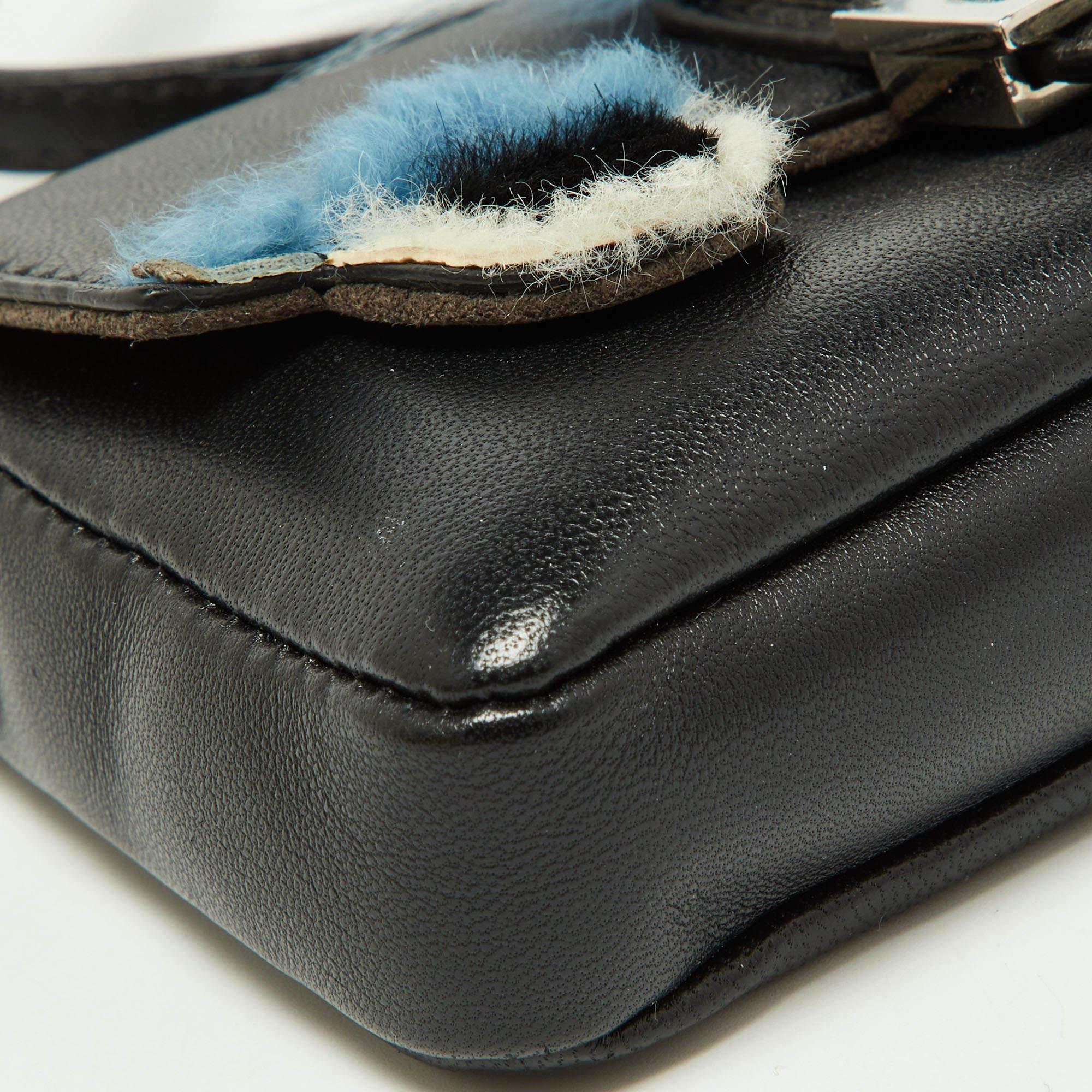 Fendi Multicolor Leather and Fox Fur Micro Buggie Baguette Bag For Sale 3
