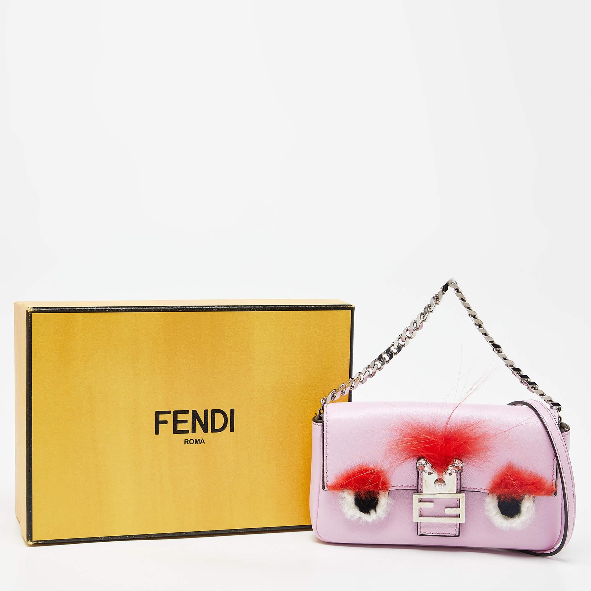 Fendi Multicolor Leather and Fox Fur Micro Buggie Baguette Bag 3