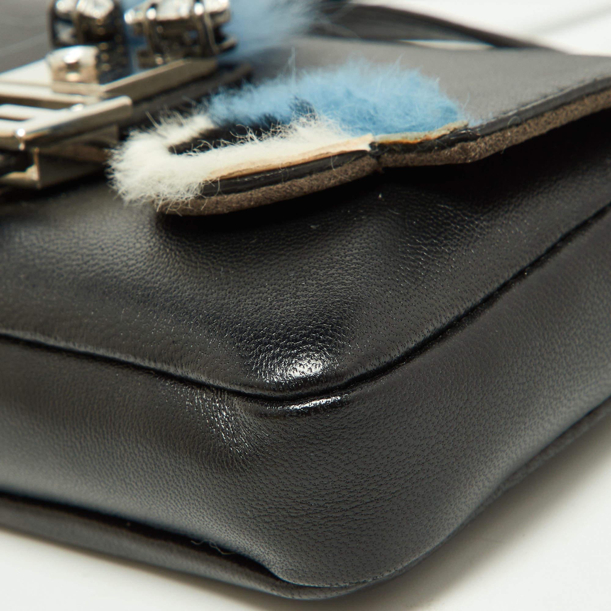 Fendi Multicolor Leather and Fox Fur Micro Buggie Baguette Bag For Sale 4