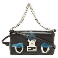 Fendi Micro Buggie Baguette-Tasche aus mehrfarbigem Leder und Fuchspelz