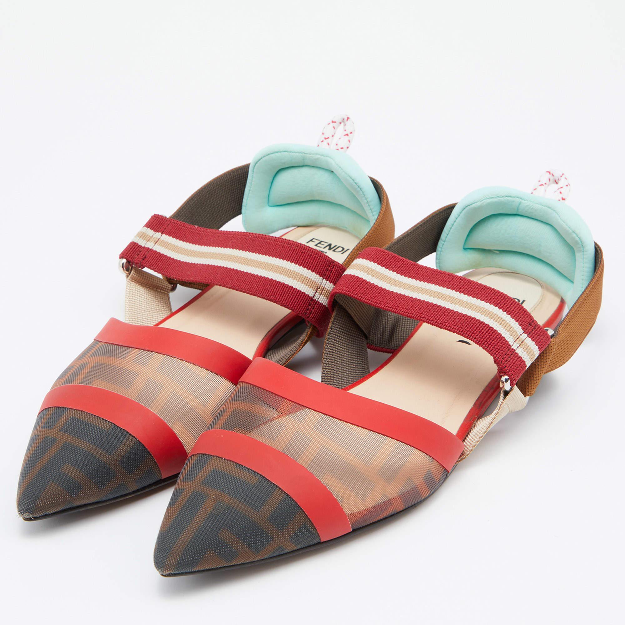 Women's Fendi Multicolor Leather and Mesh Colibri Slingback Sandals Size 37