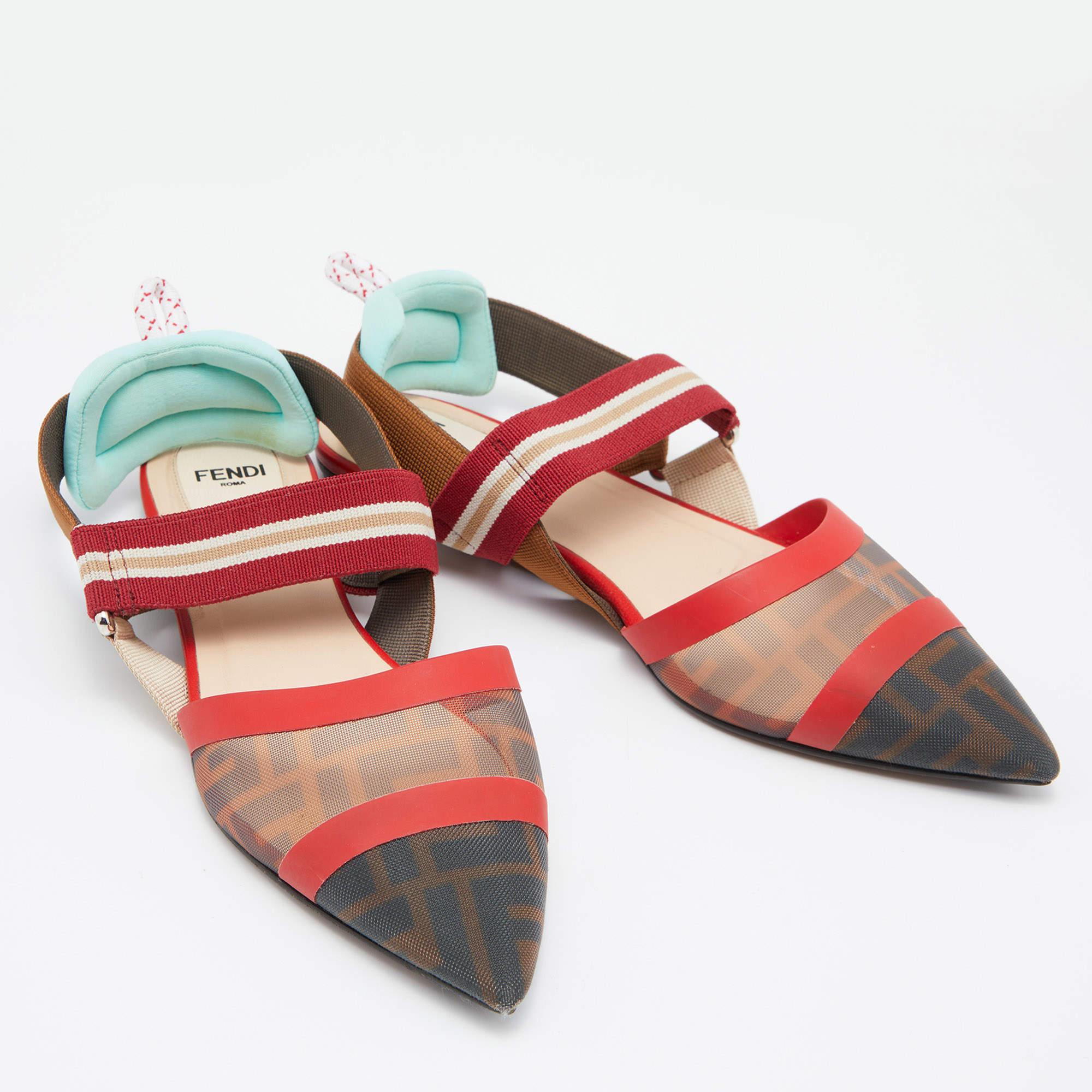 Fendi Multicolor Leather and Mesh Colibri Slingback Sandals Size 37 1