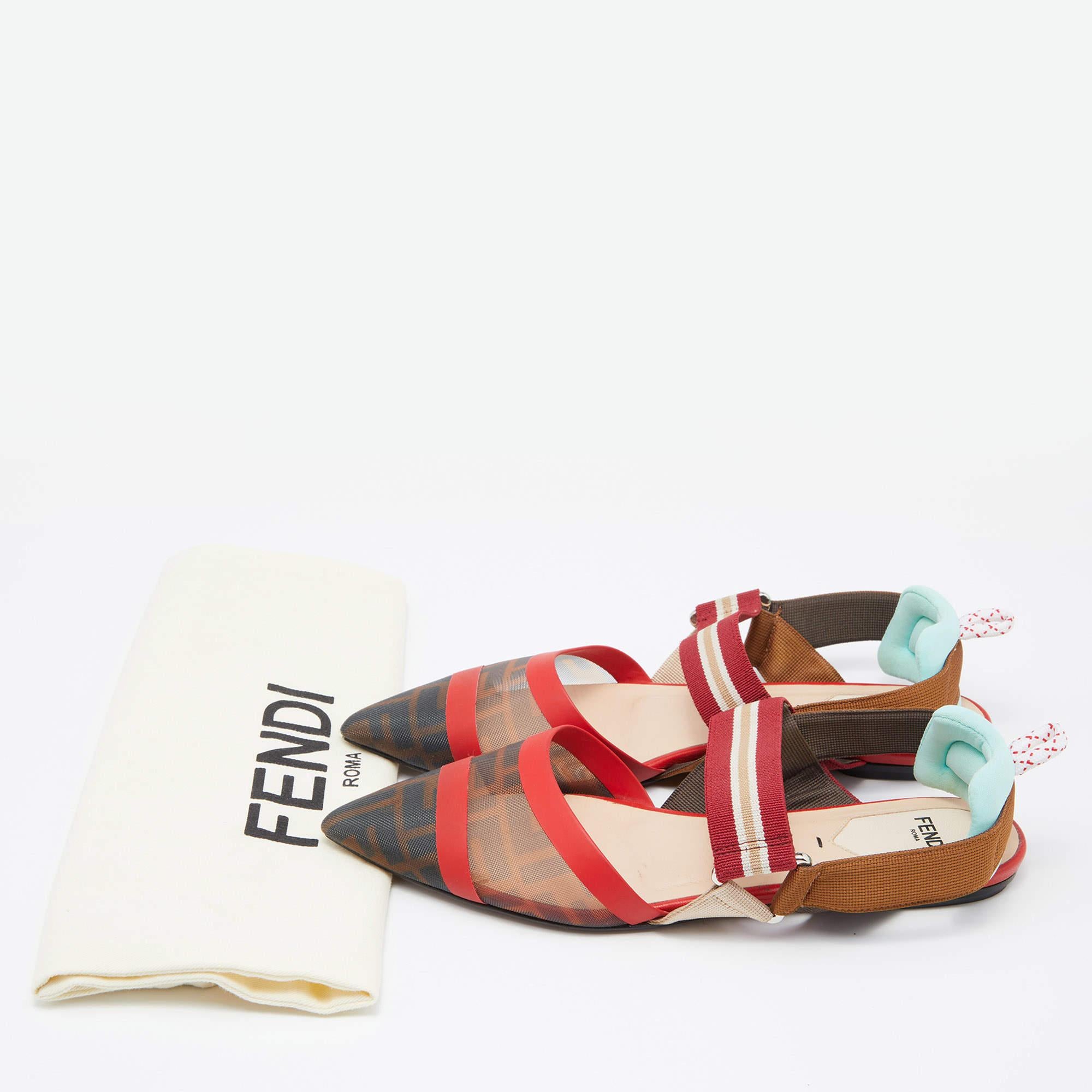 Fendi Multicolor Leather and Mesh Colibri Slingback Sandals Size 37 2