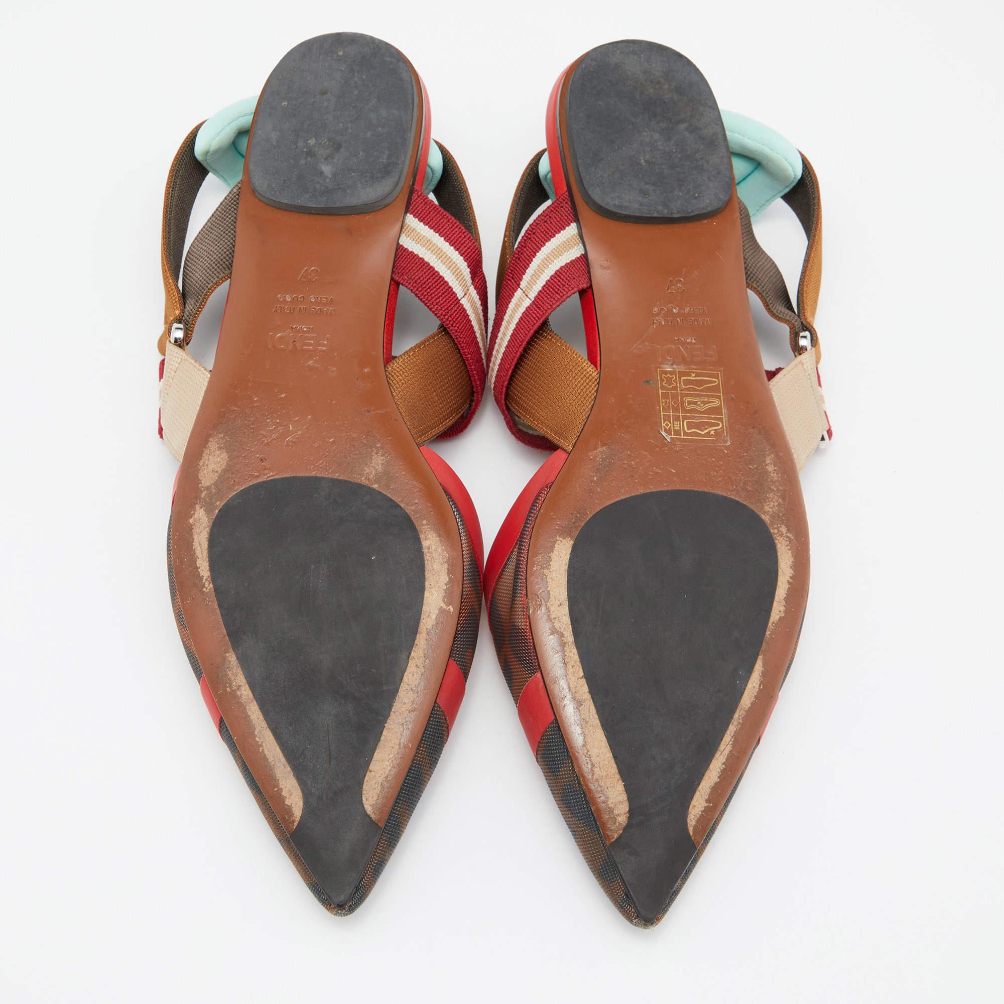 Fendi Multicolor Leather and Mesh Colibri Slingback Sandals Size 37 5