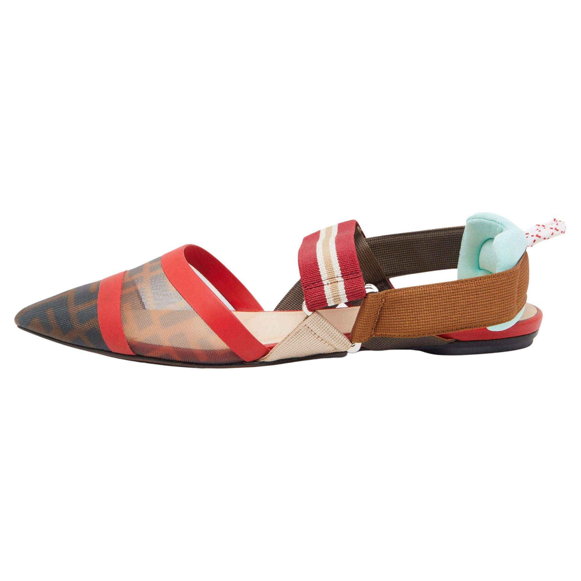 Fendi Multicolor Leather and Mesh Colibri Slingback Sandals Size 37