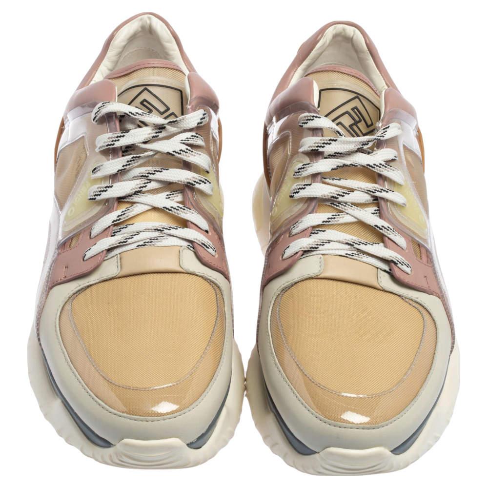 Beige Fendi Multicolor Leather And Mesh Lace Up Sneakers Size 41 For Sale
