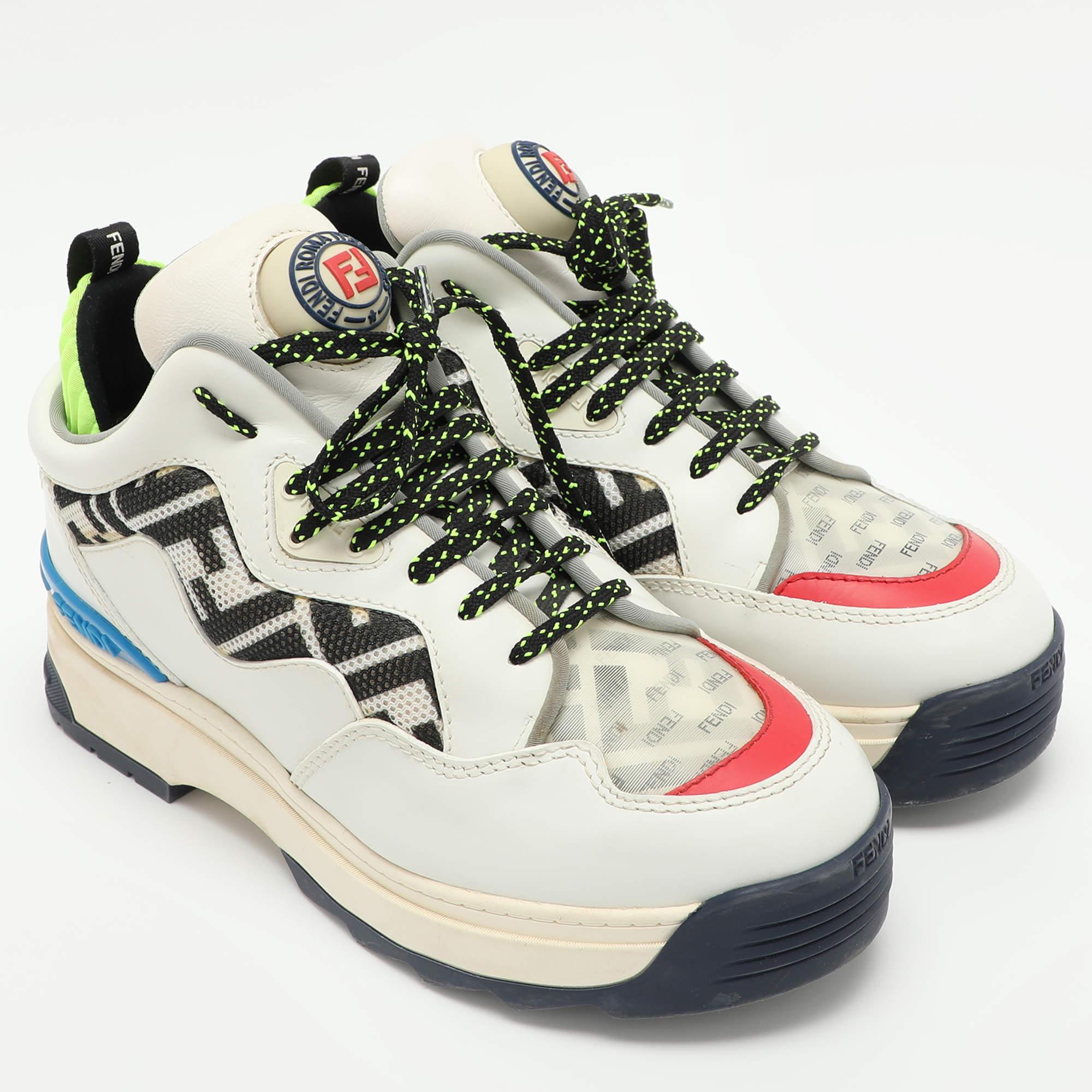 Baskets basses T-Rex Fendi en cuir et maille multicolore, taille 39 Bon état à Dubai, Al Qouz 2