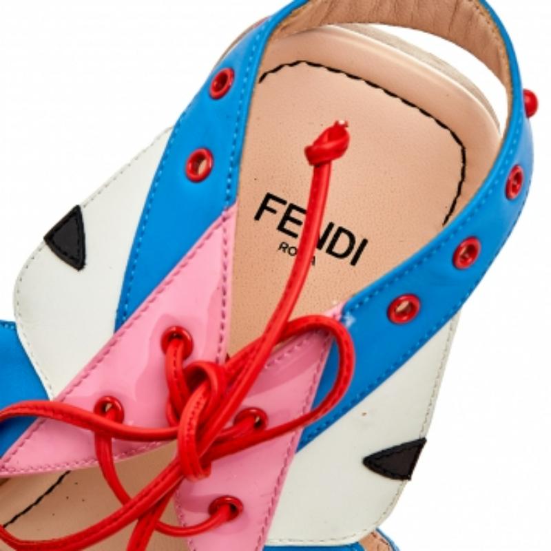 Fendi Multicolor Leather And Patent Leather Ankle Cuff Flat Sandals Size 37 1