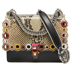 Fendi Multicolor Leather and Python Small Scalloped Kan I Shoulder Bag