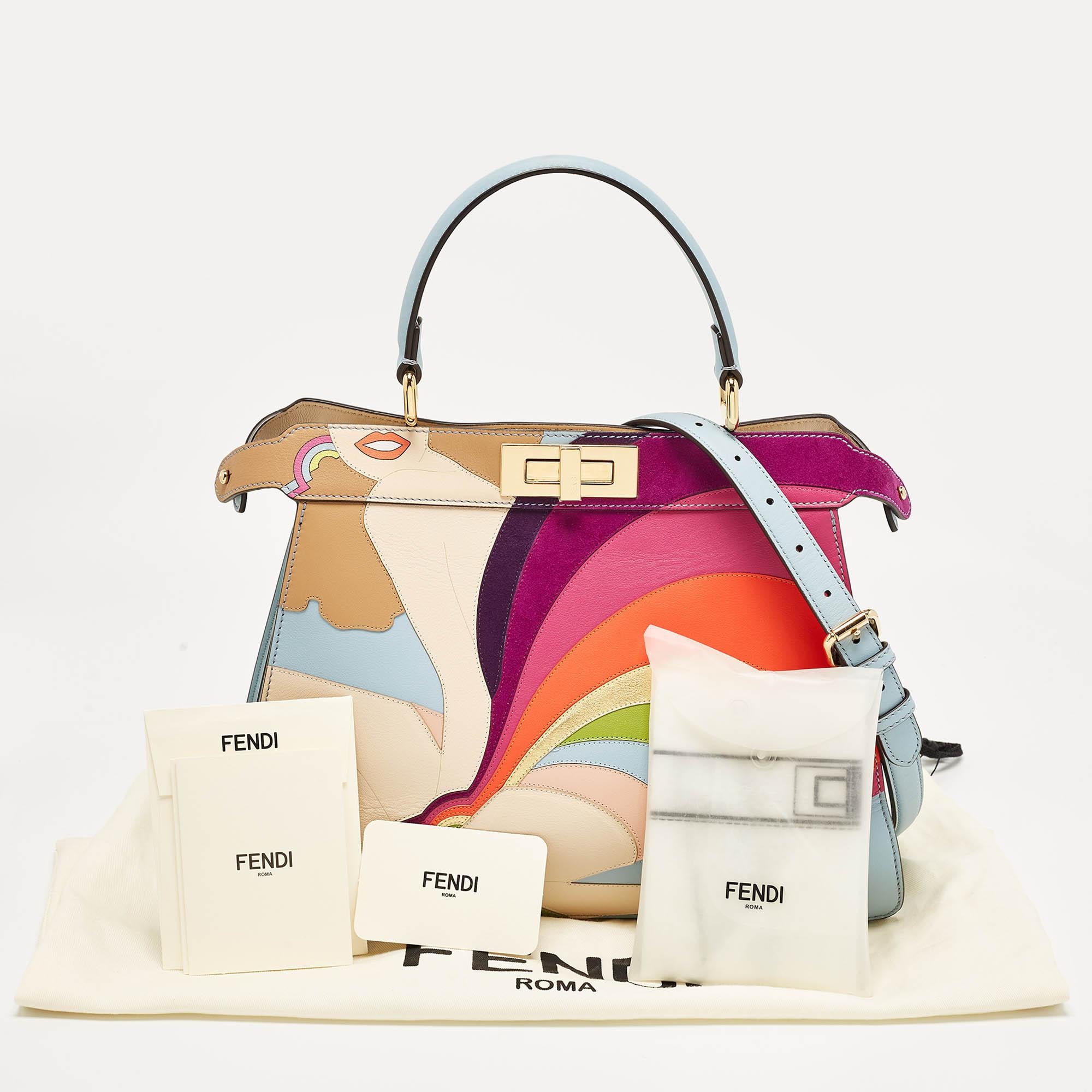 Fendi Multicolor Leather and Suede Medium Girl Inlay ISeeU Top Handle Bag 10