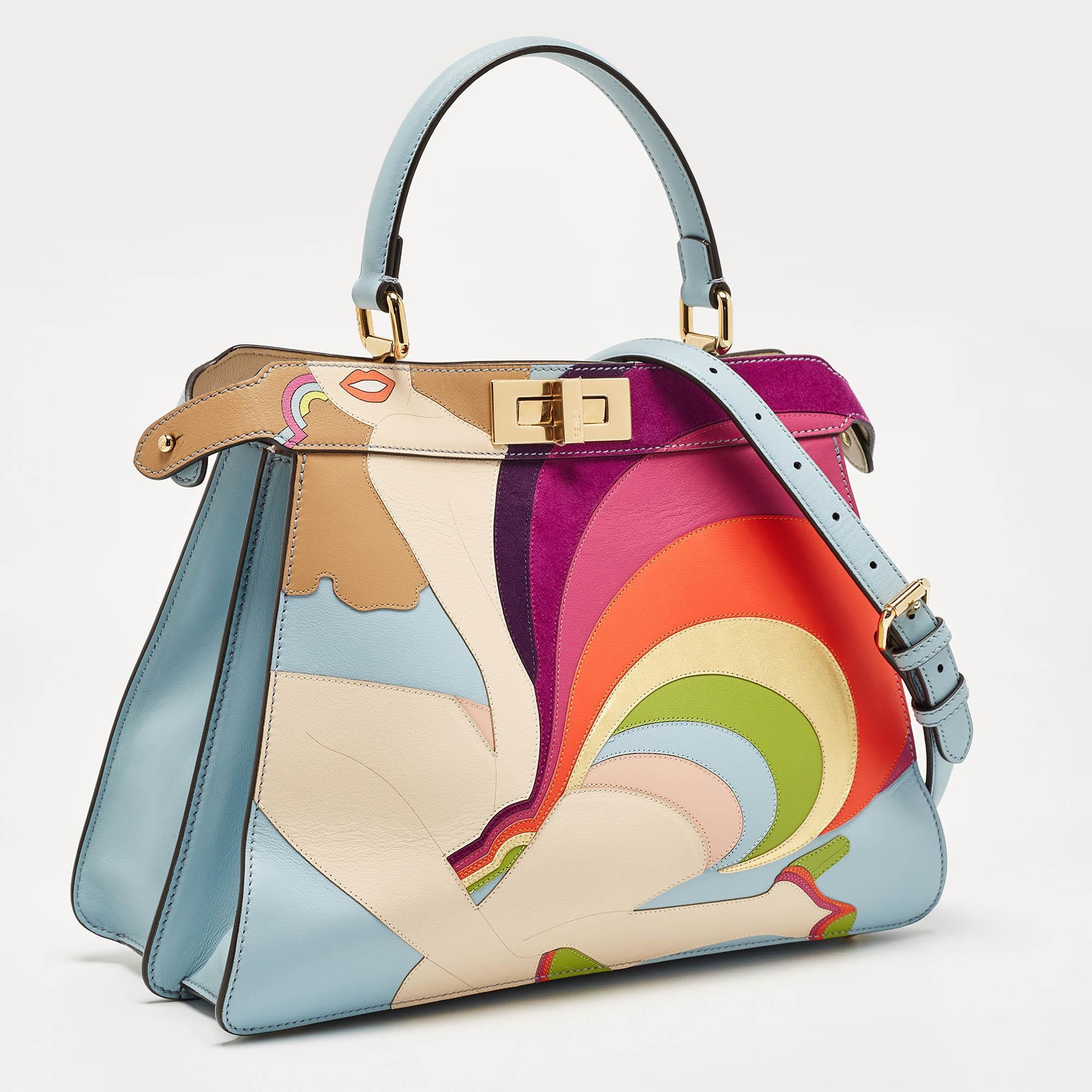 Fendi Multicolor Leather and Suede Medium Girl Inlay ISeeU Top Handle Bag In Excellent Condition In Dubai, Al Qouz 2