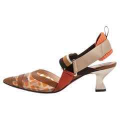 Fendi Multicolor Leather and Zucca Print PVC Colibri Slingback Pumps Size 38.5