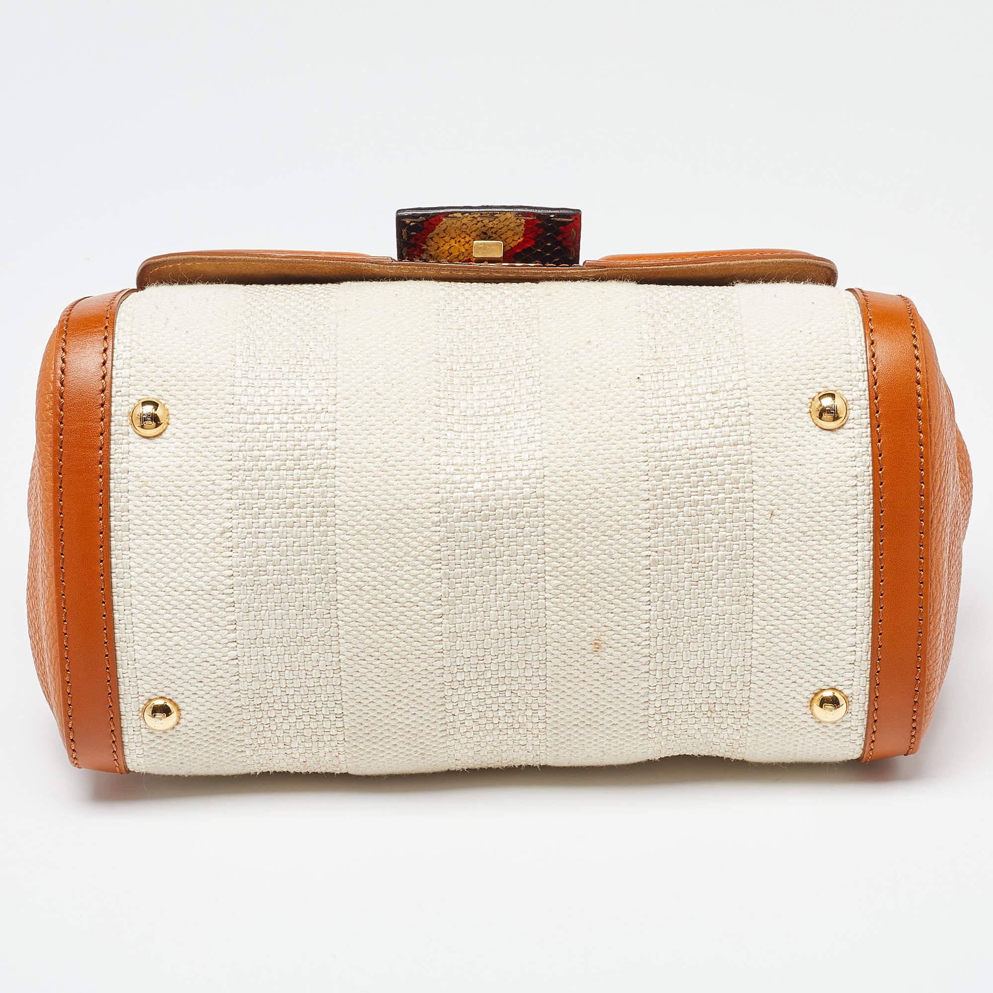 Fendi Multicolor Leather, Canvas and Snakeskin Silvana Top Handle Bag 6