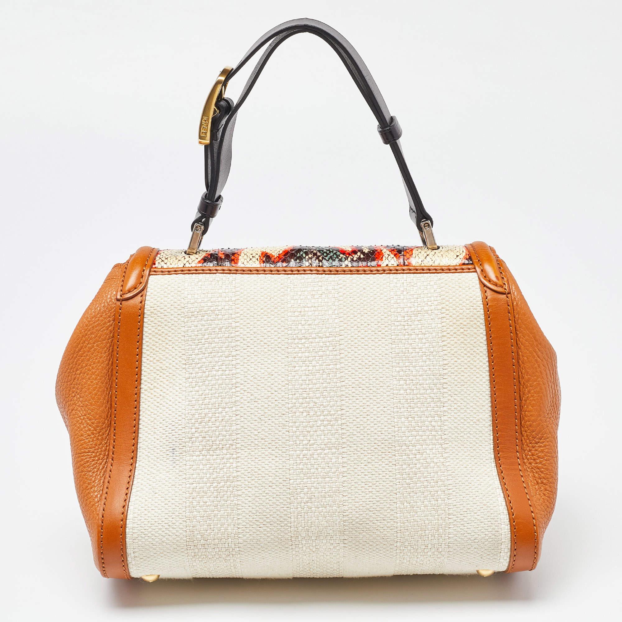 Fendi Multicolor Leather, Canvas and Snakeskin Silvana Top Handle Bag 11