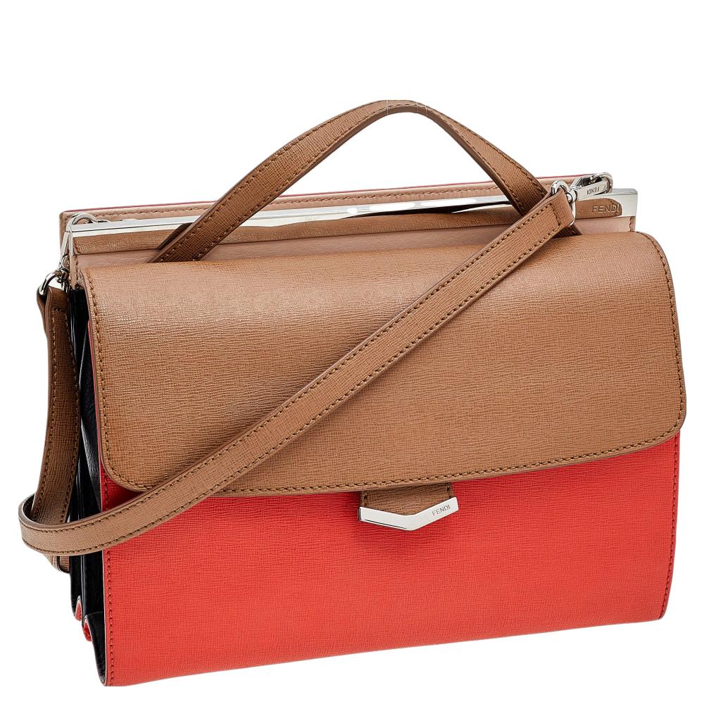 Orange Fendi Multicolor Leather Demi Jour Top Handle Bag