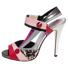 Fendi Multicolor Leather Embellished Peep Toe Slingback Sandals Size 37