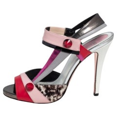 Fendi Multicolor Leather Embellished Peep Toe Slingback Sandals Size 37
