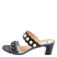 Fendi Multicolor Leather Faux Pearl Embellished Slide Sandals Size 40