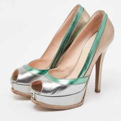 Fendi Multicolor Leather Fendista Peep Toe Platform Pumps Size 38.5