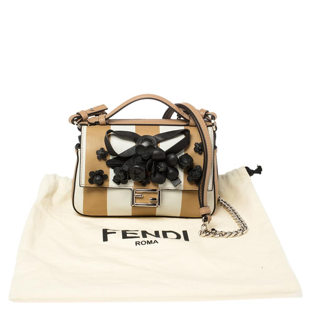 Fendi Multicolor Leather Flower Embellished Micro Double Baguette Bag 4