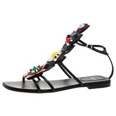 Fendi Multicolor Leather Flowerland Ankle Strap Gladiator Flat Sandals Size 38
