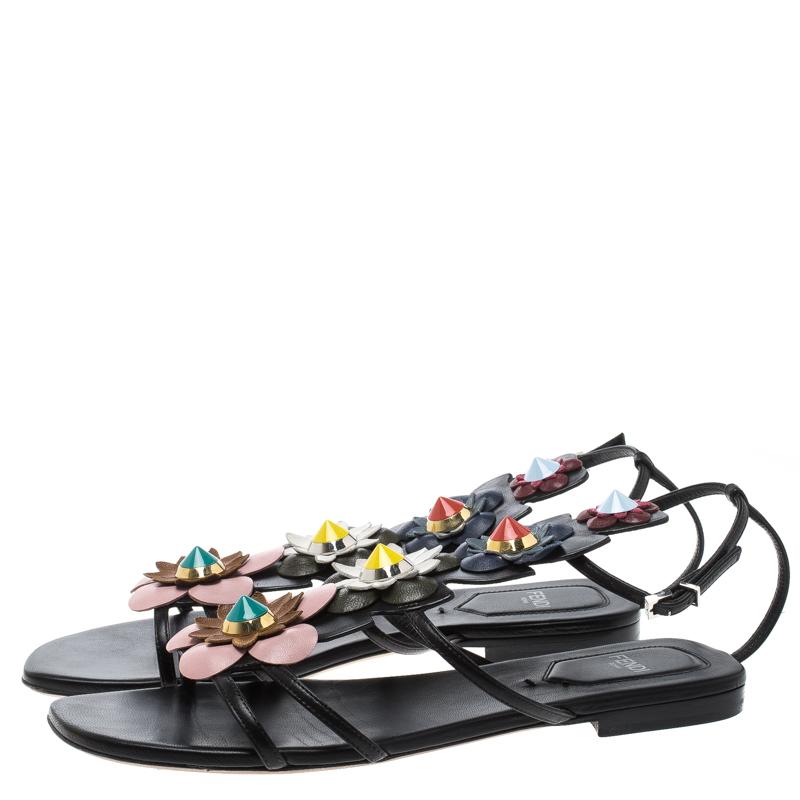 Women's Fendi Multicolor Leather Flowerland Ankle Strap Gladiator Sandals Size 37.5