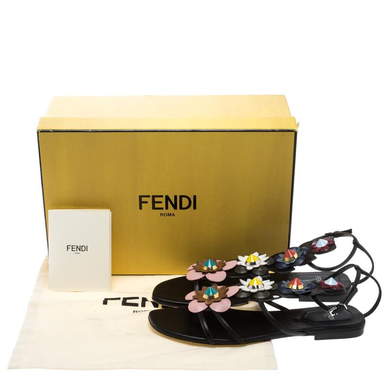 Fendi Multicolor Leather Flowerland Ankle Strap Gladiator Sandals Size 37.5 2