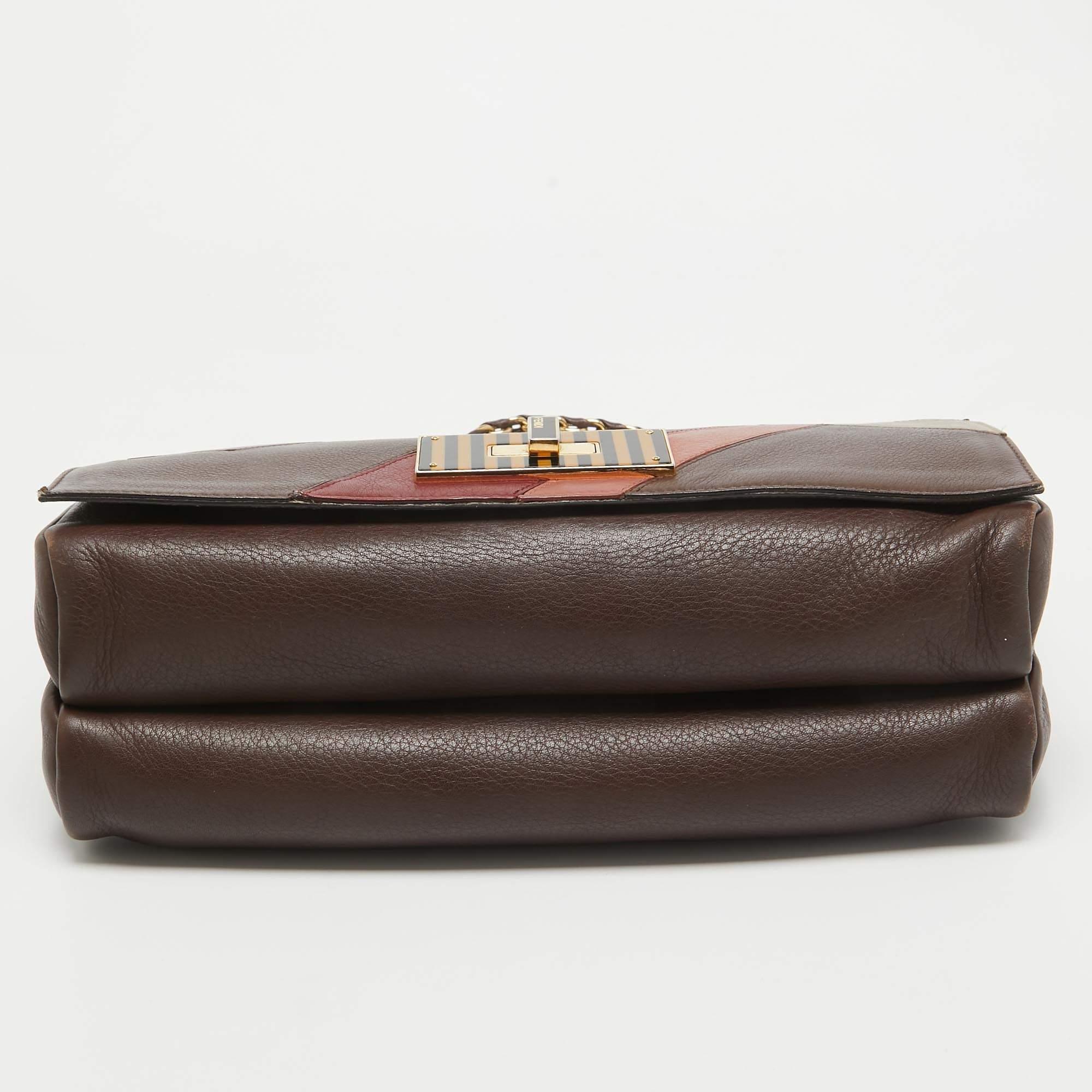 Fendi Multicolor Leather Large Claudia Colorblock Shoulder Bag 4
