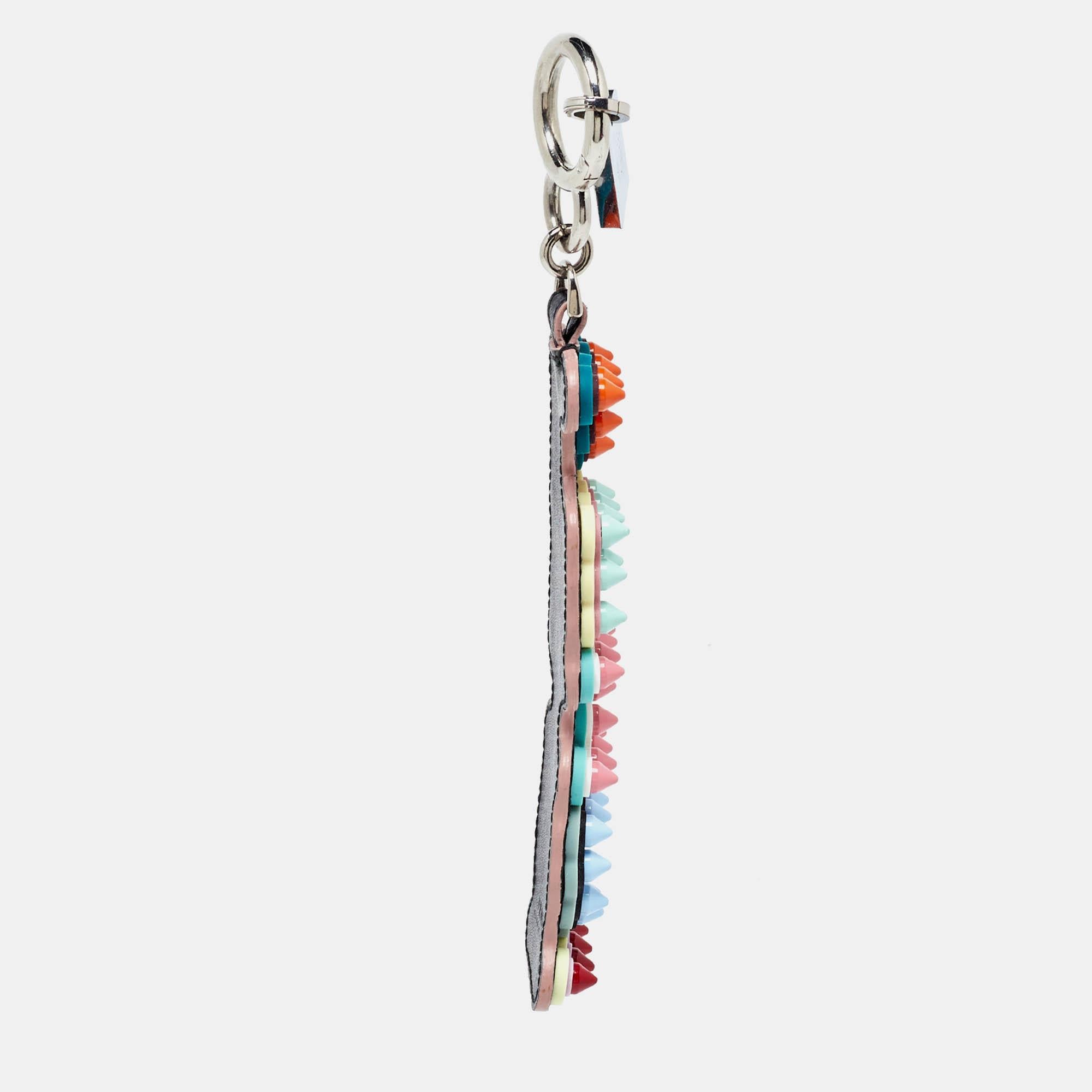 Gray Fendi Multicolor Leather Logo Spike USB Key Chain