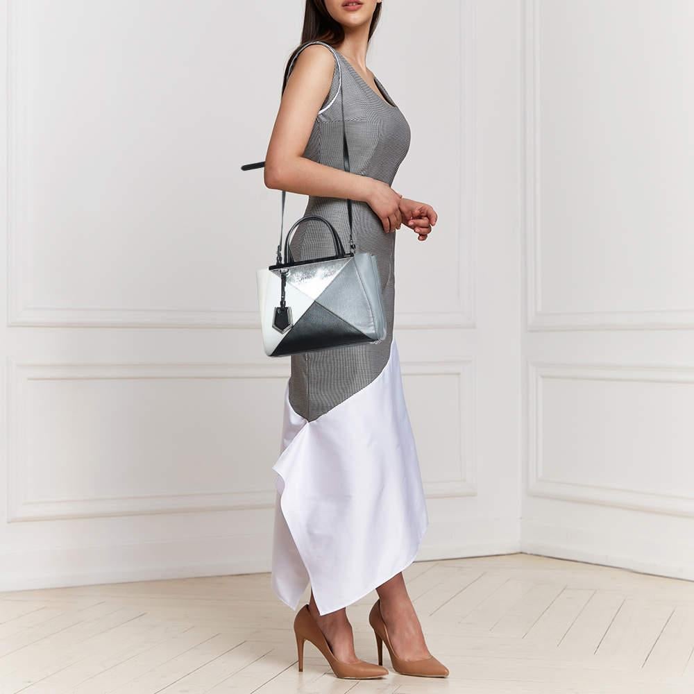 Gris Fendi - Mini sac cabas 2jours géométrique en cuir multicolore en vente