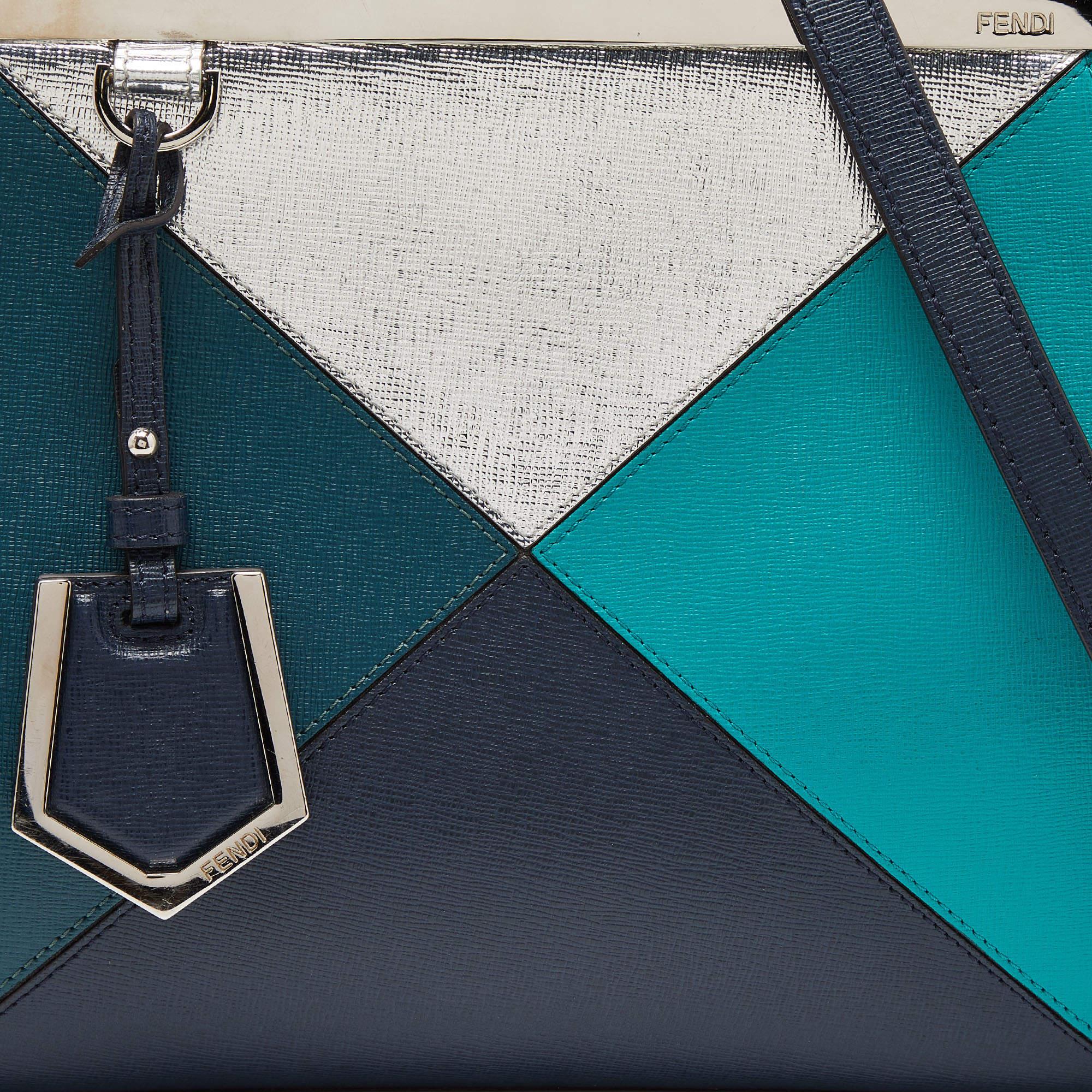 Fendi - Mini sac cabas 2jours géométrique en cuir multicolore Pour femmes en vente