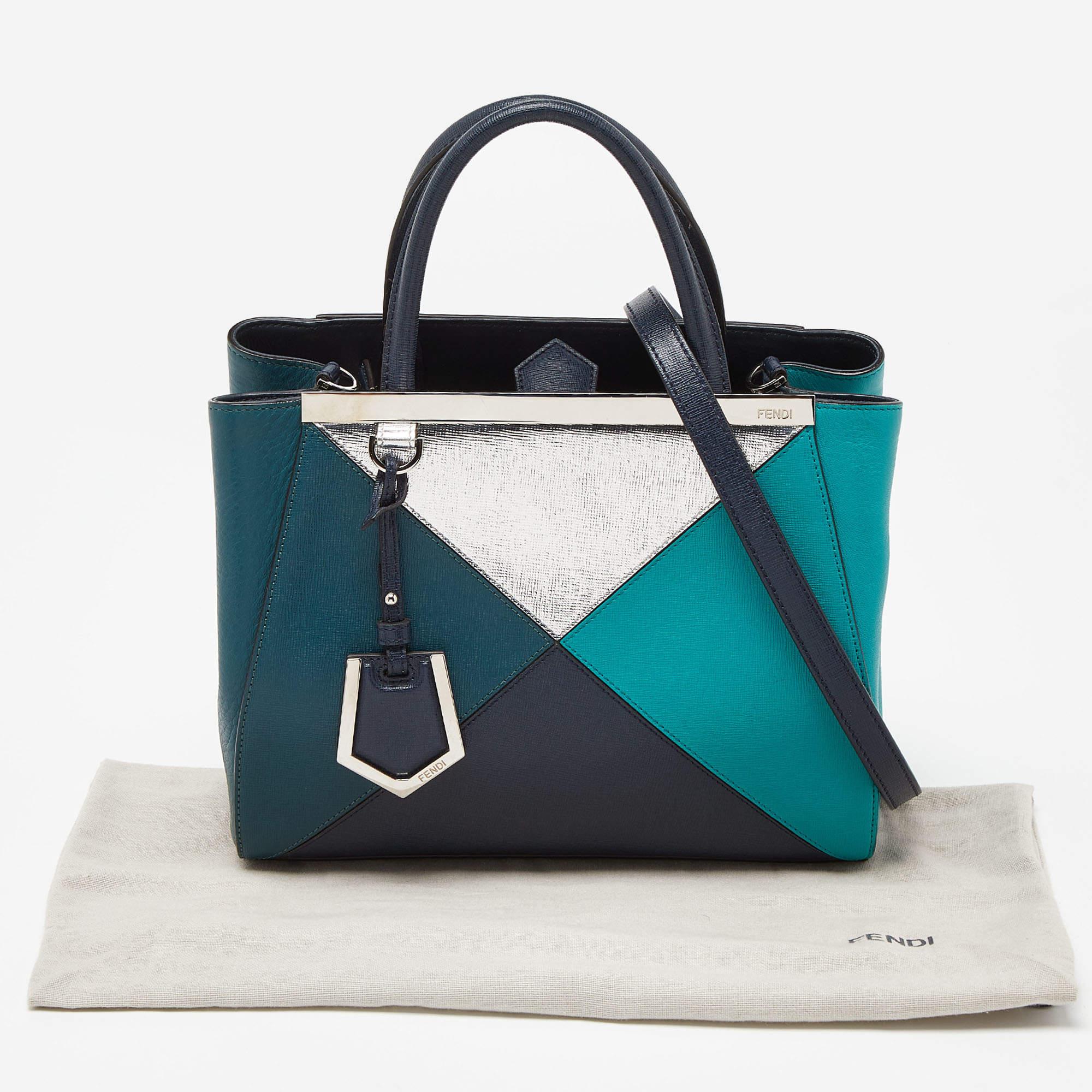 Fendi - Mini sac cabas 2jours géométrique en cuir multicolore en vente 1