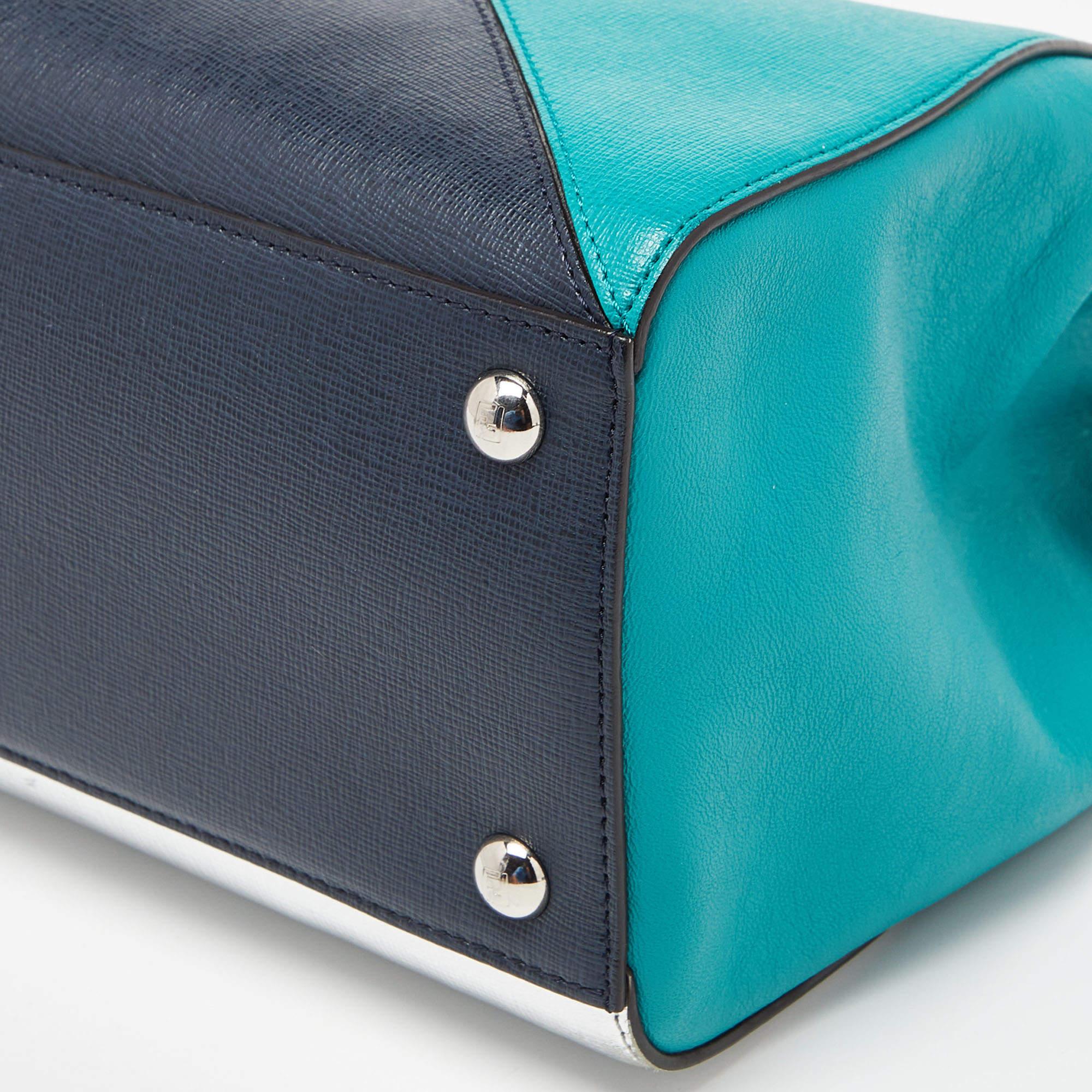 Fendi - Mini sac cabas 2jours géométrique en cuir multicolore en vente 2