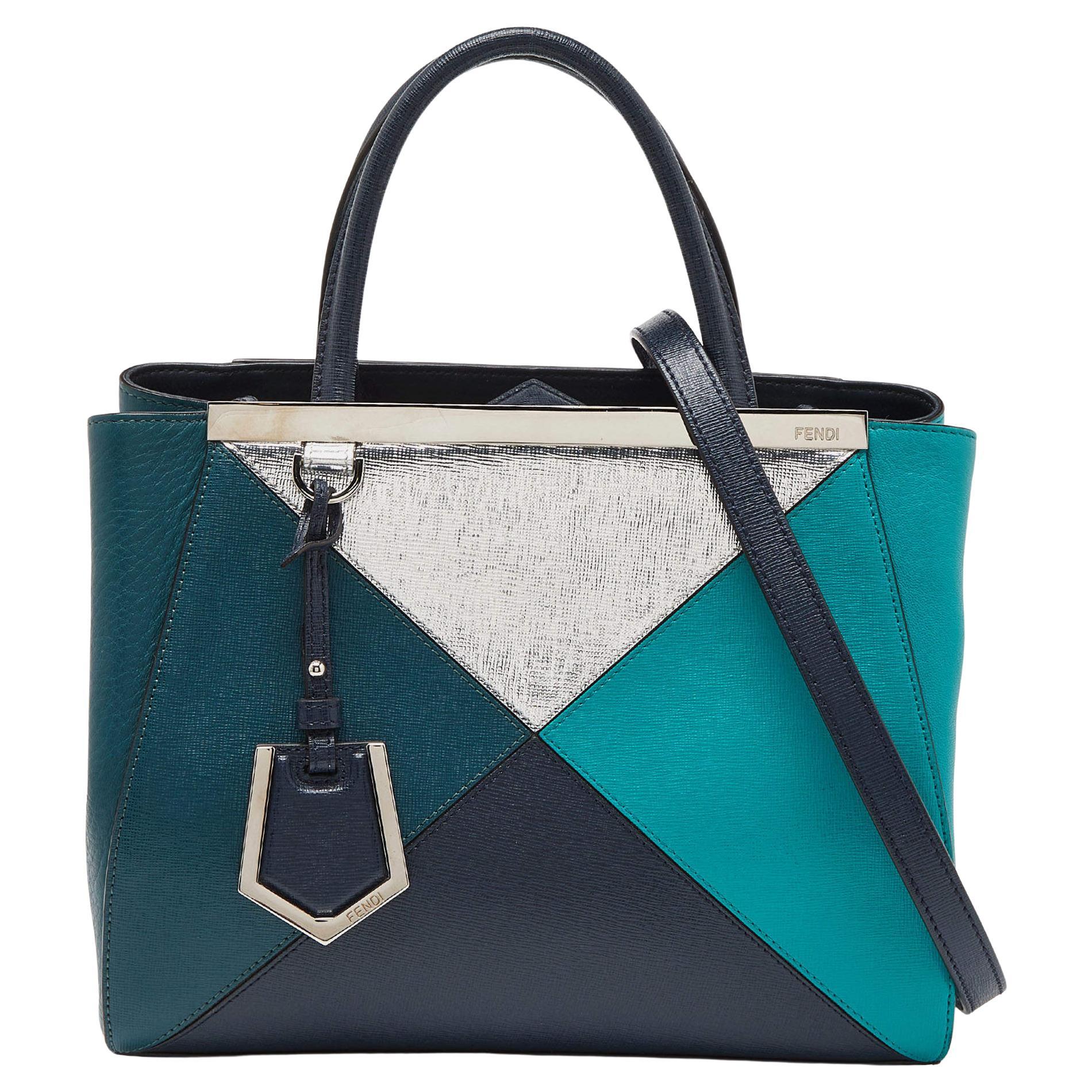 Fendi - Mini sac cabas 2jours géométrique en cuir multicolore en vente