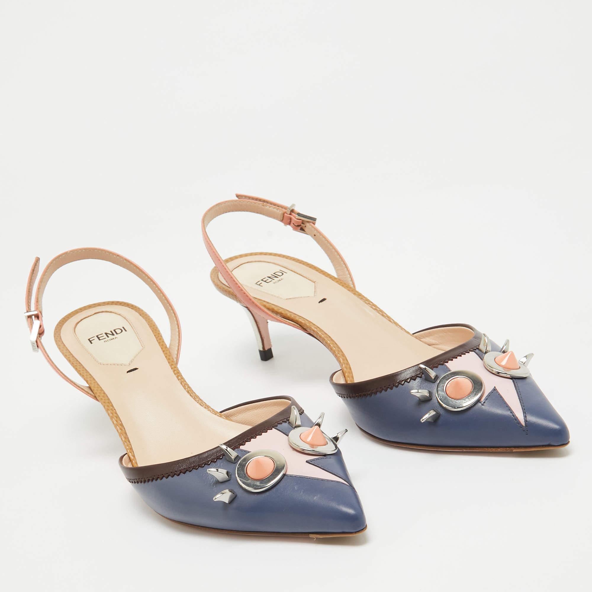 Fendi Multicolor Leather Monster Eyes Slingback Sandals Size 37 In Good Condition In Dubai, Al Qouz 2