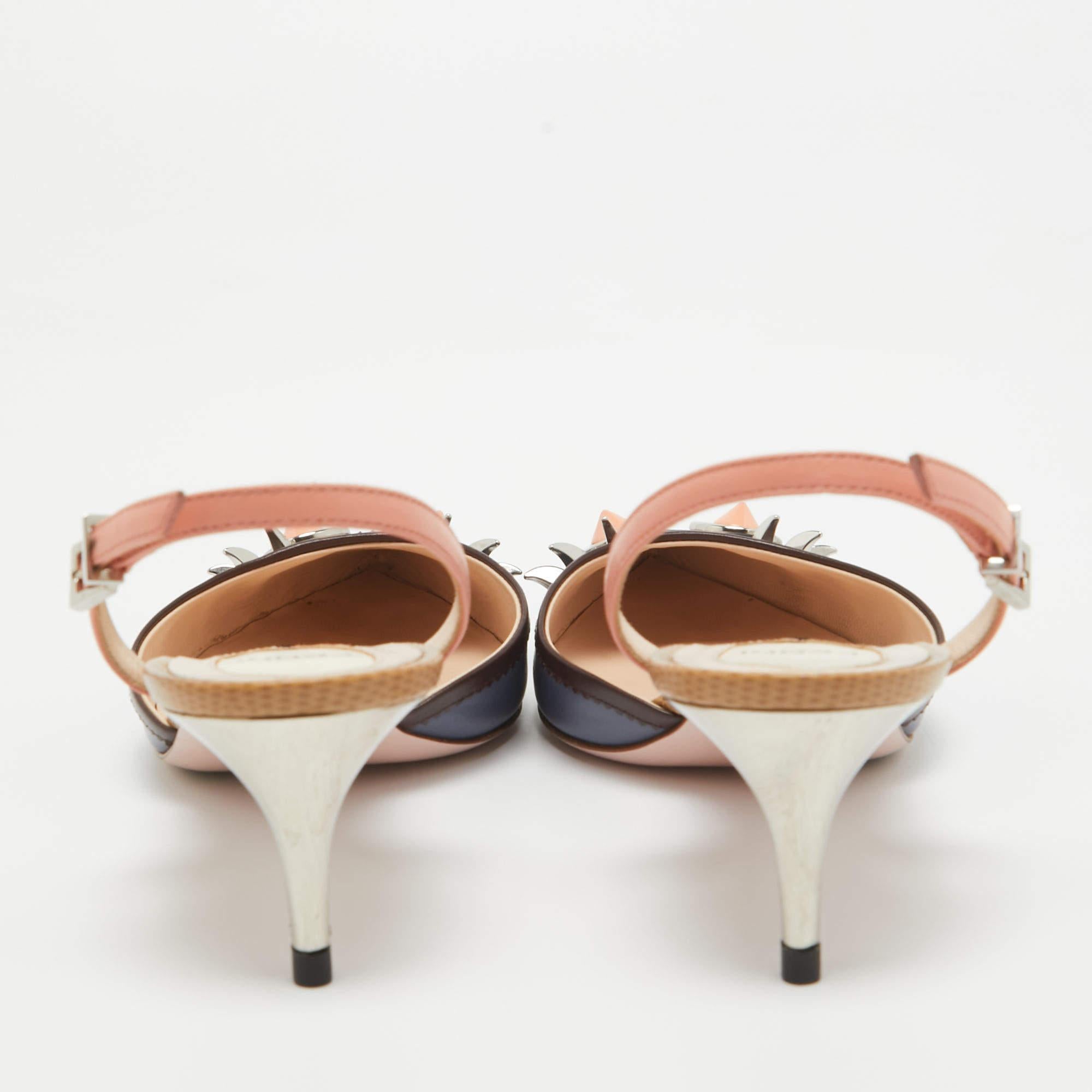 Women's Fendi Multicolor Leather Monster Eyes Slingback Sandals Size 37