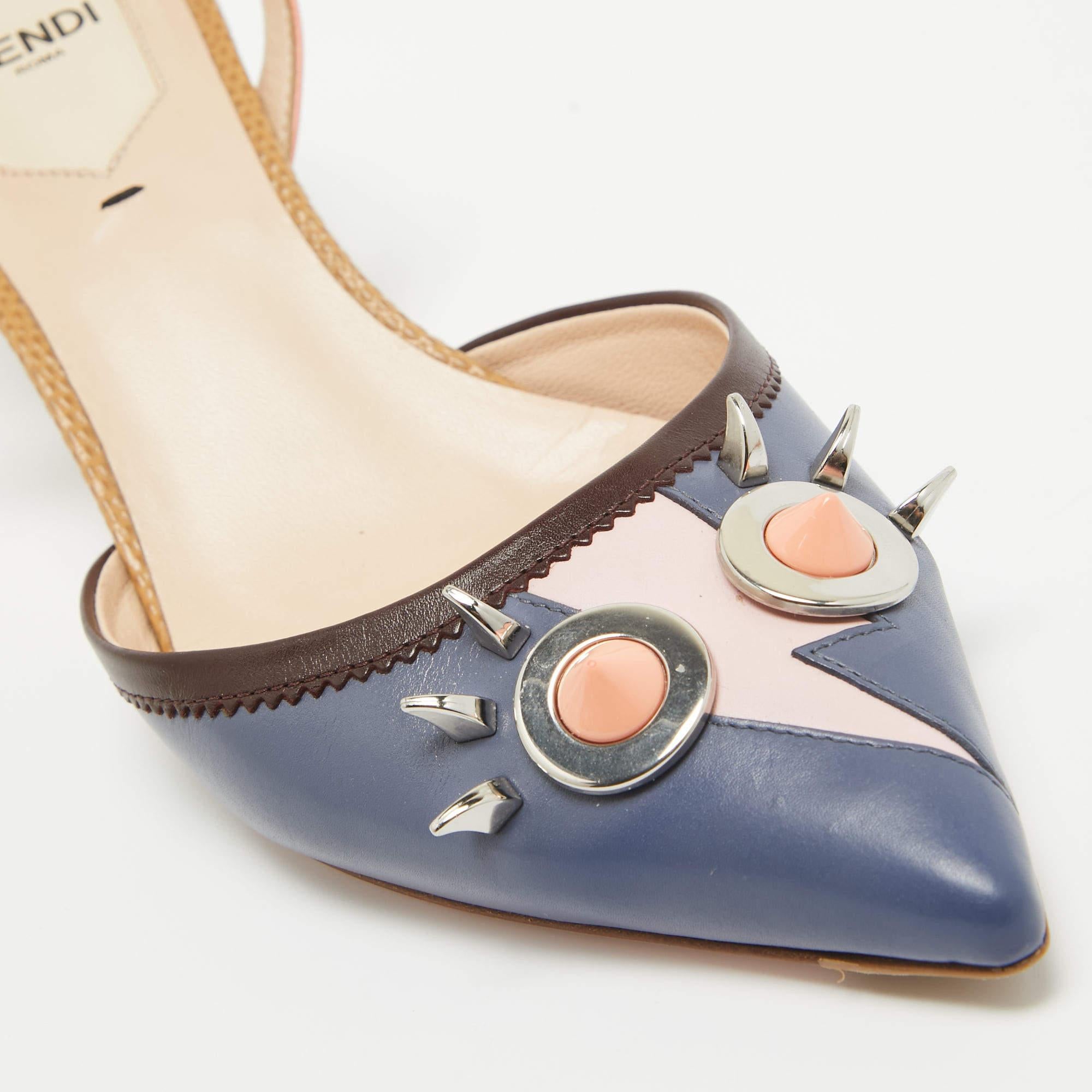 Fendi Multicolor Leather Monster Eyes Slingback Sandals Size 37 3