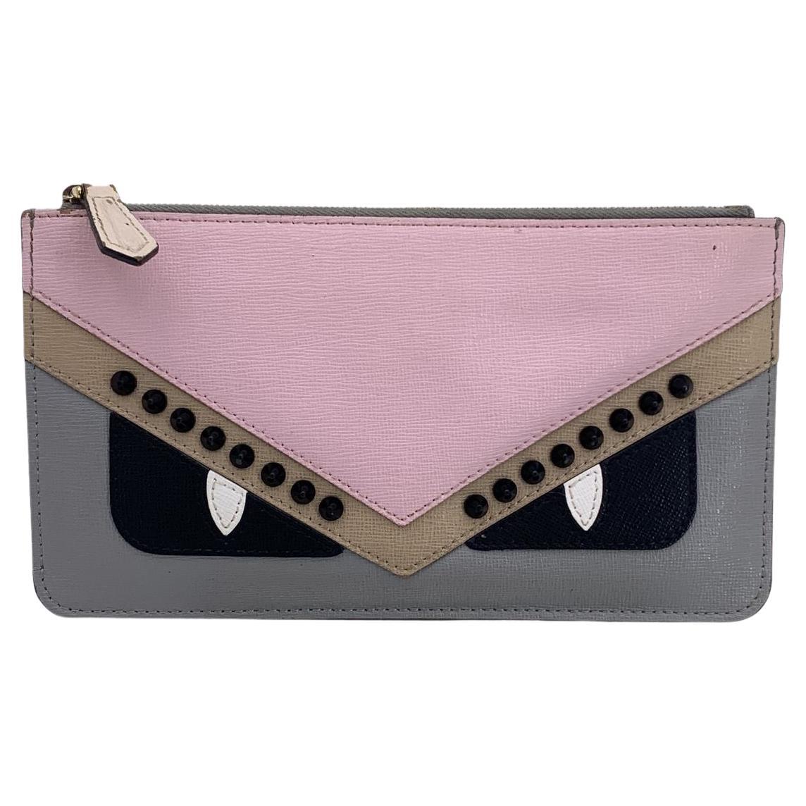 Fendi Multicolor Leather Monster Zip Pochette Pouch with Studs For Sale