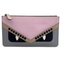 Fendi Multicolor Leather Monster Zip Pochette Pouch with Studs