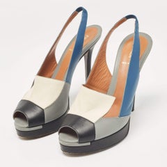 Fendi Multicolor Leather Platform Slingback Sandals Size 39