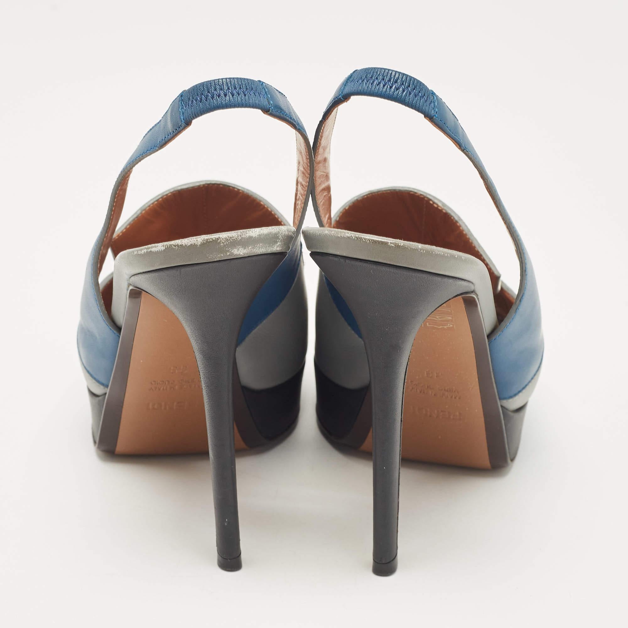 Women's Fendi Multicolor Leather Platform Slingback Sandals Size 39 For Sale