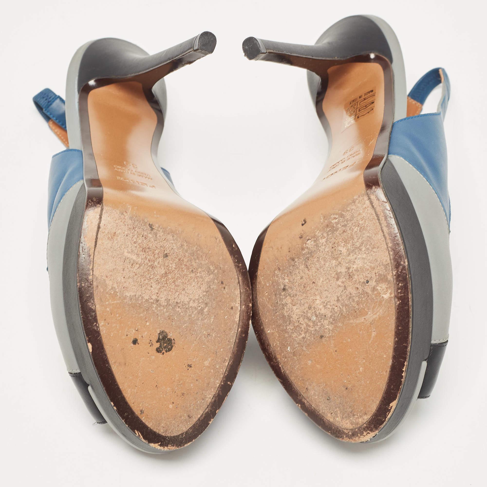 Fendi Multicolor Leather Platform Slingback Sandals Size 39 For Sale 1