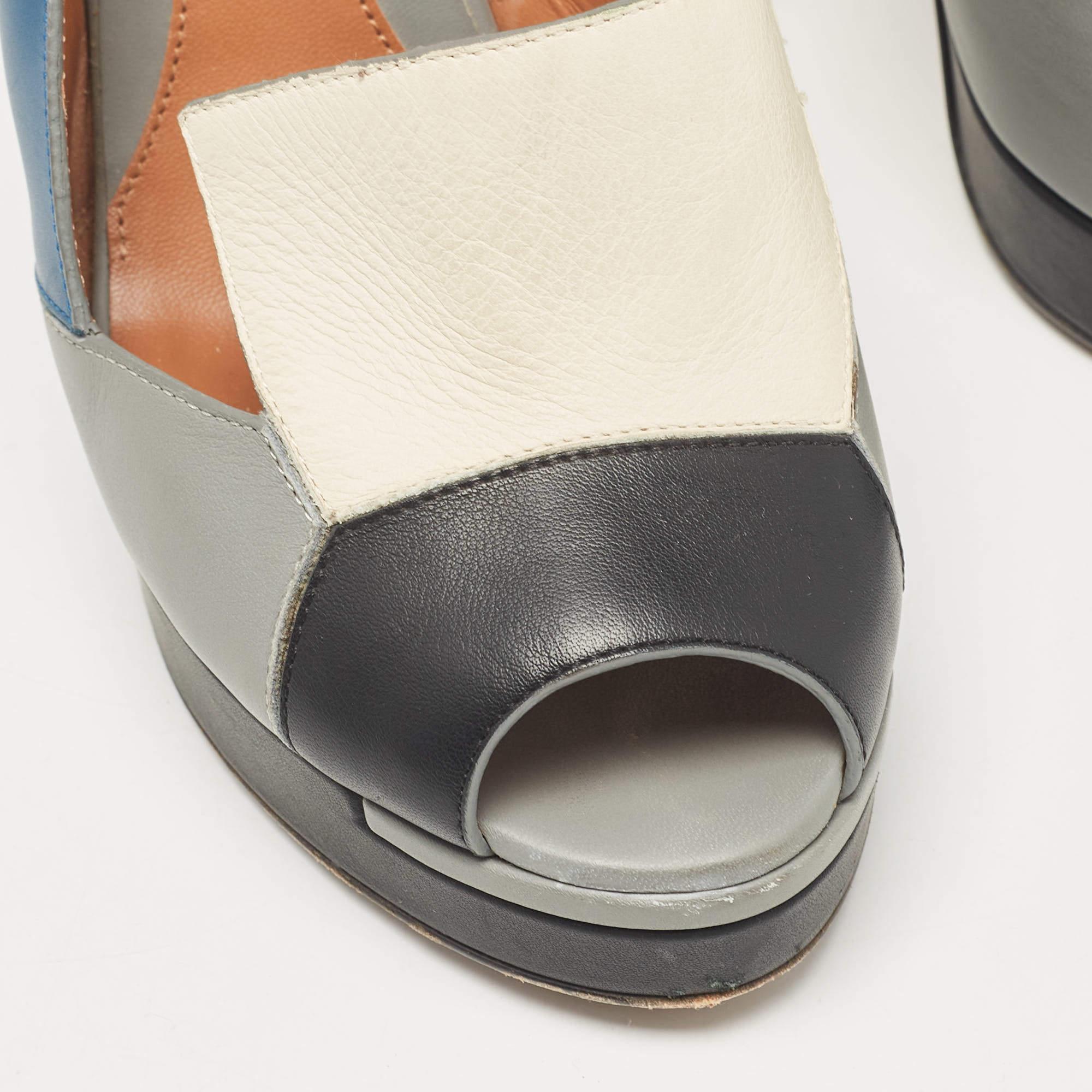 Fendi Multicolor Leather Platform Slingback Sandals Size 39 For Sale 2