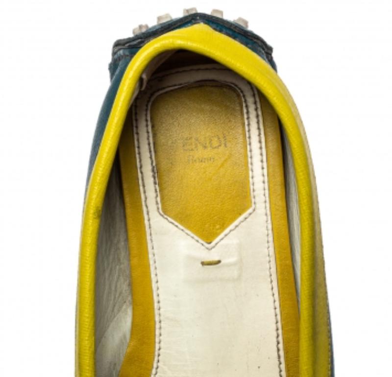 Fendi Multicolor  Leather  Slip On FF Logo Loafers Size 36 In Fair Condition For Sale In Dubai, Al Qouz 2