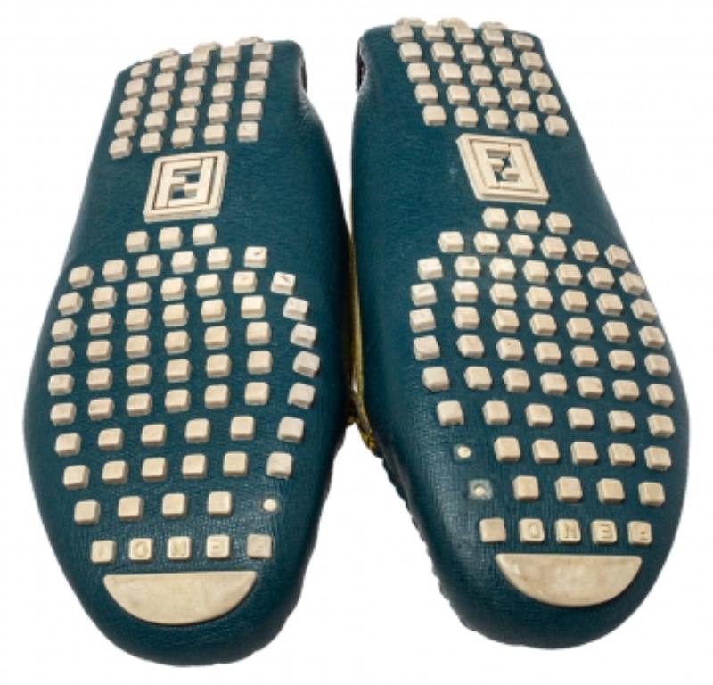 Women's Fendi Multicolor  Leather  Slip On FF Logo Loafers Size 36 For Sale